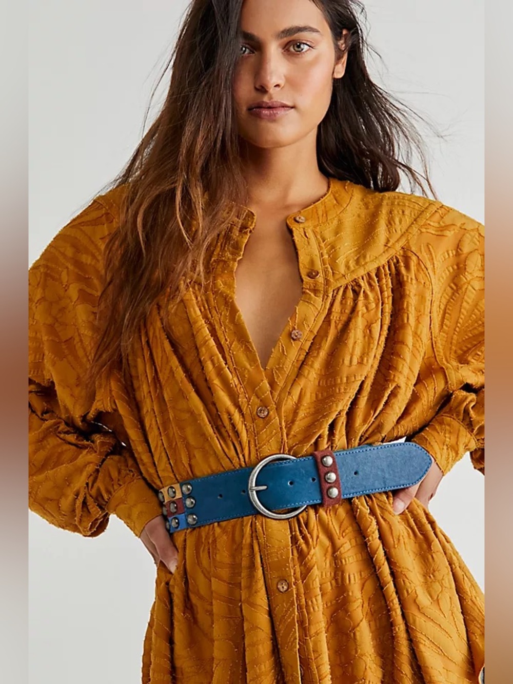 Mustard Textured Button-Front Women’s Top